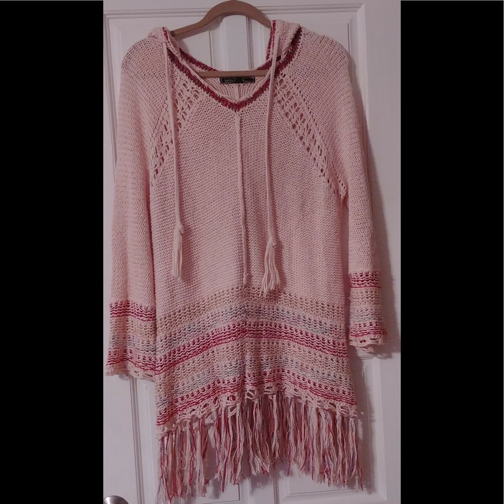 Multi colored Hand Knit, Hooded, Poncho Sweater
